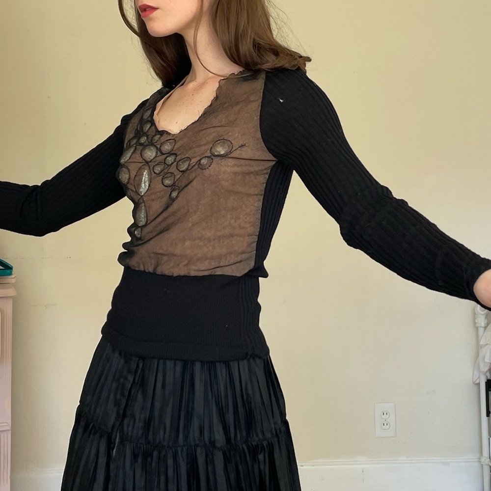 Jean Paul Gaultier long sleeve crystal mesh top